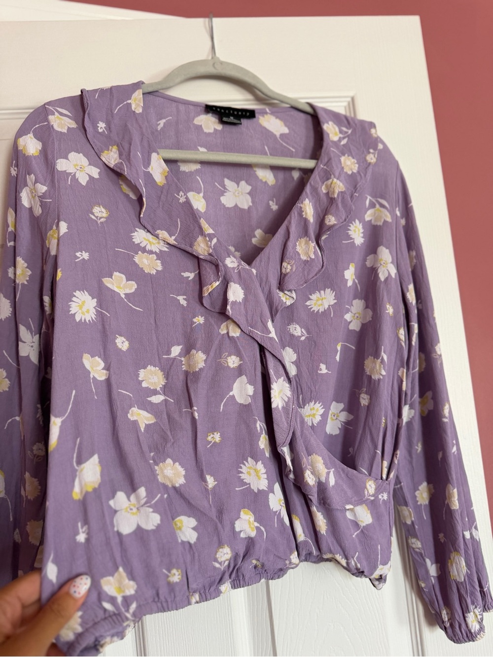 Sanctuary Lavender Floral Ruffle Wrap Blouse - Picture 6 of 7